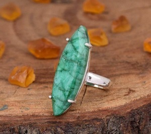 925 Sterling <b>Silver</b> <b>Emerald</b> Prong Setting <b>Ring</b> Handmade Bohemian May Birthstone Gift for Her - Product Image 3