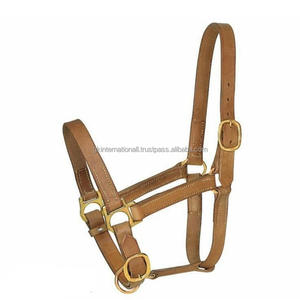 Heavy Duty Solid English <b>Tan</b> Leather Horse Halter with double adjustable crown buckle handmade halter for horses - Product Image 6