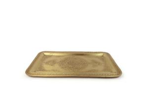 Bandeja decorativa rectangular premium de latón repujado con patrón árabe tradicional grabado, empaque individual, servicio hecho a mano. - Product Image 2