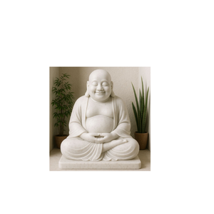 Sculpture de Bouddha riant en marbre blanc, taille réelle, sculptée à la main, de haute qualité - Product Image 4