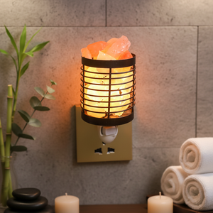 Lampe chauffante électrique en sel rose de l'Himalaya avec panier métallique, veilleuse d'aromathérapie décorative murale - Product Image 1