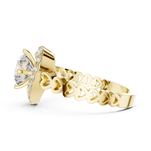 Anillo de compromiso de oro amarillo con diamantes y banda con diseño de corazón, corte brillante redondo, montura de puntas, estilo romántico para mujer - Product Image 3