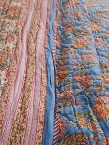 Bohemian Printed <b>Quilt</b> Blue Floral Pattern Handmade Cotton All-Season <b>Bedding</b> Set - Product Image 3