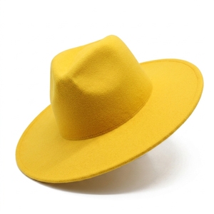 Chapeau à large bord jaune avec logo personnalisé, en laine, unisexe, décontracté, printemps-été, mode adulte - Product Image 4