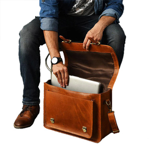 Maletín para Portátil de Cuero Genuino Vintage con Gran Capacidad, Correa para Hombro y Múltiples Bolsillos para Uso Profesional - Product Image 3