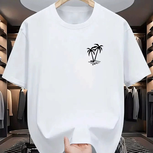 เสื้อยืดผู้ชายคุณภาพใหม่ ฤดูร้อน ผ้าฝ้าย 100% แฟชั่นลำลอง ทรงหลวม พิมพ์ลายต้นมะพร้าว คอกลม สปอร์ต - Product Image 1