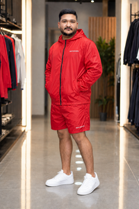 REXFIT SPORTS 2026 Custom Red Nylon <b>Short</b> Set <b>Men</b> Hooded <b>Zip</b> Up Jacket <b>Shorts</b> Two Piece Sportswear Set Custom Logo Streetwear - Product Image 2