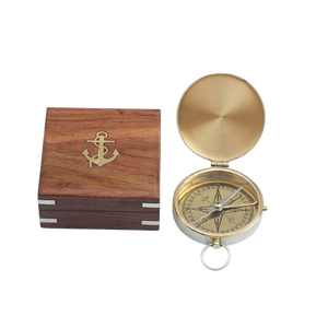 Boussole à ailettes nautique en laiton antique de qualité supérieure avec boîte en bois, instrument de navigation marine vintage, cadeau de mariage, de remise de diplôme, décoration - Product Image 1
