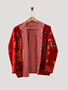 Vintage Red <b>Velvet</b> Embroidered Suzani <b>Jacket</b> With Horse Pattern Full Sleeve Stand Collar Handmade Bohemian Tribal Coat - Product Image 1