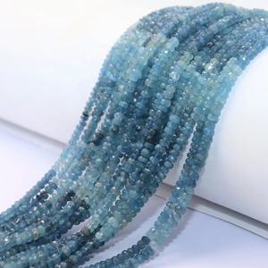 Cuentas Rondelle facetadas de Aguamarina de musgo Natural sombreado azul 4,5 MM para la fabricación de joyas - Product Image 1