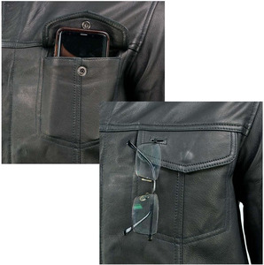 Camisa de Cuero de Cabra SAMROZ SPORTS para Hombre, Cuello Alto, Estilo Casual, Color Negro, con Doble Cierre - Product Image 6