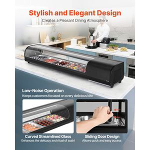 Vitrine Réfrigérée Commerciale pour Sushi de 2,9 pi³ avec 5 Bacs, Présentoir de Comptoir en Verre Courbé, Éclairage LED, Congélateurs et Réfrigérateurs - Product Image 5