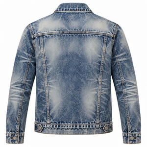 Chaqueta de Mezclilla Lavada para Hombre, Cuello Camisero, Cierre de Botones, Estilo Casual Vintage, Chaqueta de Jean Personalizada para Primavera - Product Image 4