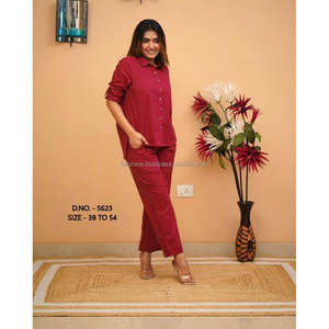 Beautiful Heavy Cotton Slub / Cotton Flex (खादी) Best Quality Fabric Cordset ( Short Length Shirt - 29”) With <b>Wooden</b> <b>Buttons</b> & L - Product Image 6