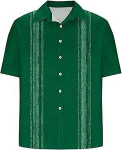 Chemise en lin pour homme pour l'été, style cubain Shagua Abella, design colorblock, brodée, à manches courtes, décontractée, col à revers, anti-rétrécissement - Product Image 6