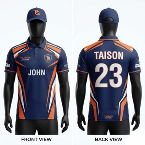 Camiseta de Cricket de Poliéster Premium de Secado Rápido, 160 GSM, Diseño con Paneles Azul Marino y Naranja, Sublimación Personalizada con Logotipo del Equipo, Nombre y Número del Jugador - Product Image 1