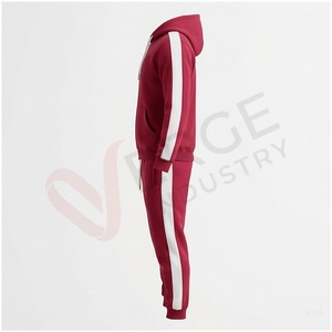 Ensemble de survêtement rouge pour homme, manches longues, capuche, fermeture éclair sur le devant, logo, couleur unie, respirant, coupe décontractée, vêtements d'automne - Product Image 3