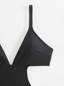 Maillot de bain une pièce sexy pour femme 2026, col en V, dos nu, couleur unie, monokini à bretelles, tenue de plage estivale, logo personnalisé - Product Image 6