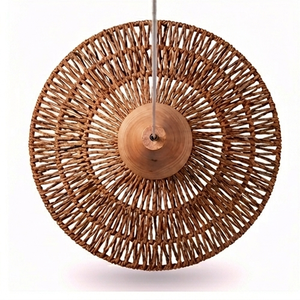Lámpara Colgante de Fibra de Plátano Natural con Base de Madera Rústica, Lámpara de Techo de Paja Tejida, Linterna para Hogar Costero, Restaurante, Cafetería - Product Image 2