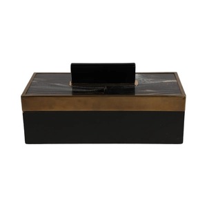 Boîte de rangement rectangulaire avec couvercle, design moderne et luxueux, finition noire et bronze, surface brillante, conteneur à 1 niveau pour articles divers - Product Image 1