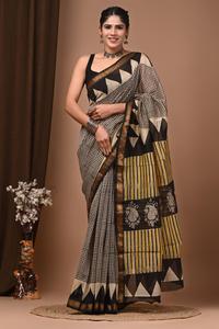 Sari en soie Maheshwari avec bordure élégante en Zari, sari léger de créateur, sari en soie Maheshwari de qualité supérieure pour femmes - Product Image 2