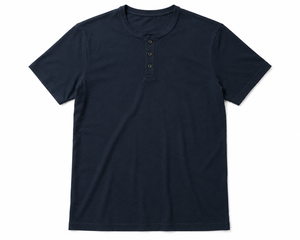 เสื้อยืดเฮนลีย์แขนสั้นสีน้ำเงินกรมท่าสำหรับผู้ชาย ผ้าฝ้าย 100% ทรงโอเวอร์ไซส์ สีพื้น ผ้าเจอร์ซีย์ถัก คอโอ แบบเรียบ ไม่ยับ - Product Image 1