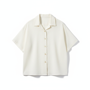 Chemises d'été élégantes pour femmes, 100% coton, écologiques, jersey uni lavé, col en U, 180g, respirantes, séchage rapide, décontractées, boutonnées - Product Image 1