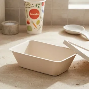 Super Quality Modern Pulp Moulded Disposable 750ml Rectangular <b>Container</b> OEM ODM Made in India Sustainable Food - Product Image 4