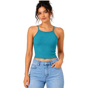 Customized Teal Blue Women Ribbed Knit Crop Tank Top Sleeveless Spaghetti Strap Slim Fit Casual Summer <b>Camisole</b> OEM ODM Apparel - Product Image 1