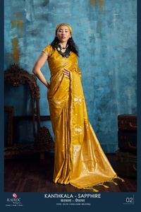 Sari de seda de buena calidad para festivales con trabajo de tejido, fabricante y exportador de moda femenina de Surat - Product Image 2