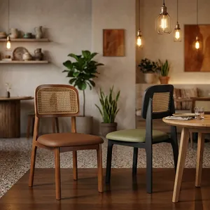 Wooden Modern Wooden Restaurant <b>Chairs</b> with <b>Cane</b> Backrest Padded Seat for Cafe Living Room Kitchen and Home Use - Product Image 6