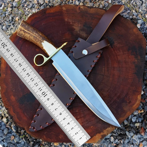 Couteau Bowie industriel A&M Enterprises en acier inoxydable, lame droite, manche en bois de cerf, outil fixe pour l'extérieur, couteau de camping - Product Image 6