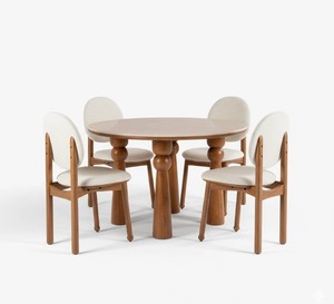Midcentury Modern <b>Wood</b> <b>Dining</b> Room Set Round Table with Solid Back <b>Chairs</b> Durable Home Furniture for <b>Dining</b> Area - Product Image 2