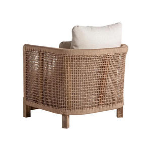 Fauteuil en rotin moderne avec revêtement en lin et pieds en bois massif pour salon, meubles de style côtier - Product Image 5