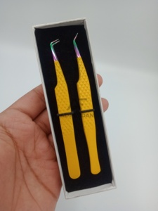 Pinces à cils en gros, 45/90 degrés, multi-pointes, couleur jaune fluo, pointe en fibre, avec boîtes cartonnées - Product Image 3