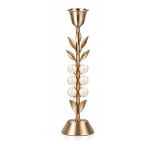 Porte-bougie en laiton avec motif de raisins et perles vertes, accent décoratif pour la maison - Product Image 2