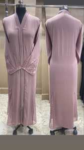 Solid Color Modest Women's Abaya Long Sleeve V Neck Maxi Dress <b>Sequined</b> Embellished Loose Fit Breathable Middle East Style - Product Image 1