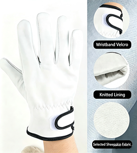 Guantes de Carreras de Cuero Blancos con Dedos Completos y Cierre de Velcro para Actividades al Aire Libre, Diseño Unisex Antideslizante - Product Image 3