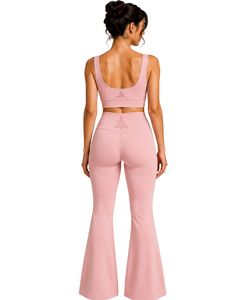 Manufacturer Customized Blush Pink Womens Yoga Set <b>Flare</b> <b>Leggings</b> And Sports Bra Seamless Fitness Gym Wear Activewear Outfit Set - Product Image 2