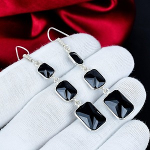 <b>Black</b> <b>Onyx</b> 925 Sterling Silver Dangle <b>Earrings</b> Handmade Faceted Gemstone Jewelry - Product Image 5