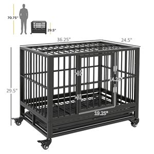 Gabbia per Cani Robusta in Metallo da 36 Pollici con Ruote Bloccabili, Doppia Porta, Vassoio Rimovibile, Stile Moderno Grigio - Per Razze Medie e Grandi - Product Image 3