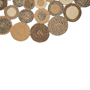 Tapis rond en jute naturel fait main, écologique, tressé, patchwork multi-cercles, vente en gros. - Product Image 4