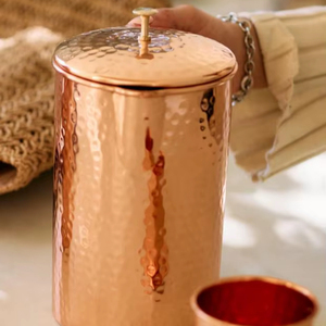 Copper jug set for wellness inspired guest experience <b>water</b> serving metal set with <b>glasses</b> durable reusable kitchen dining drink - Product Image 1