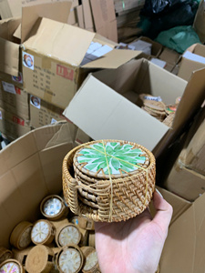 Plateau en rotin style vintage, plateau décoratif en rotin style INS, plateau en rotin incrusté style bohème chic, plateau coquillages style côtier 30cm - Product Image 5