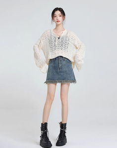 Faldas Vaqueras en Tonos Claros con Detalle Moderno en el Dobladillo, Transpirables, Cómodas, Versátiles, Esenciales para el Armario, Cintura Ajustada para Otoño - Product Image 1