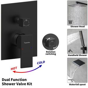 Set Rubinetteria Doccia e Vasca da Bagno Maschio Contemporaneo NPT, Soffione Doccia a Pioggia Nero Opaco da 12 Pollici, Sistema di Erogazione Acqua a Cascata per Vasca - Product Image 5