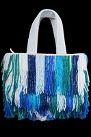 Sac fourre-tout en tissu rayé fait main, sac à bandoulière décontracté bleu et blanc avec franges, pour usage quotidien