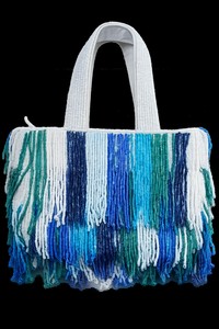 Bolso Tote de Tela a Rayas, Bolso de Hombro Casual Hecho a Mano, Diseño con Flecos Azules y Blancos, para Uso Diario - Product Image 6