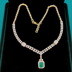 18K Two Tone Gold Round Baguette Cut Diamond Double Row Strand Chain Luxury <b>Statement</b> <b>Necklace</b> | Gift - Product Image 2