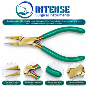 Professional <b>Flat</b> <b>Nose</b> Jewelry <b>Pliers</b> Gold Finish Precision Tapered Jaw Spring Action Jewelry Making Hand Tool - Product Image 4